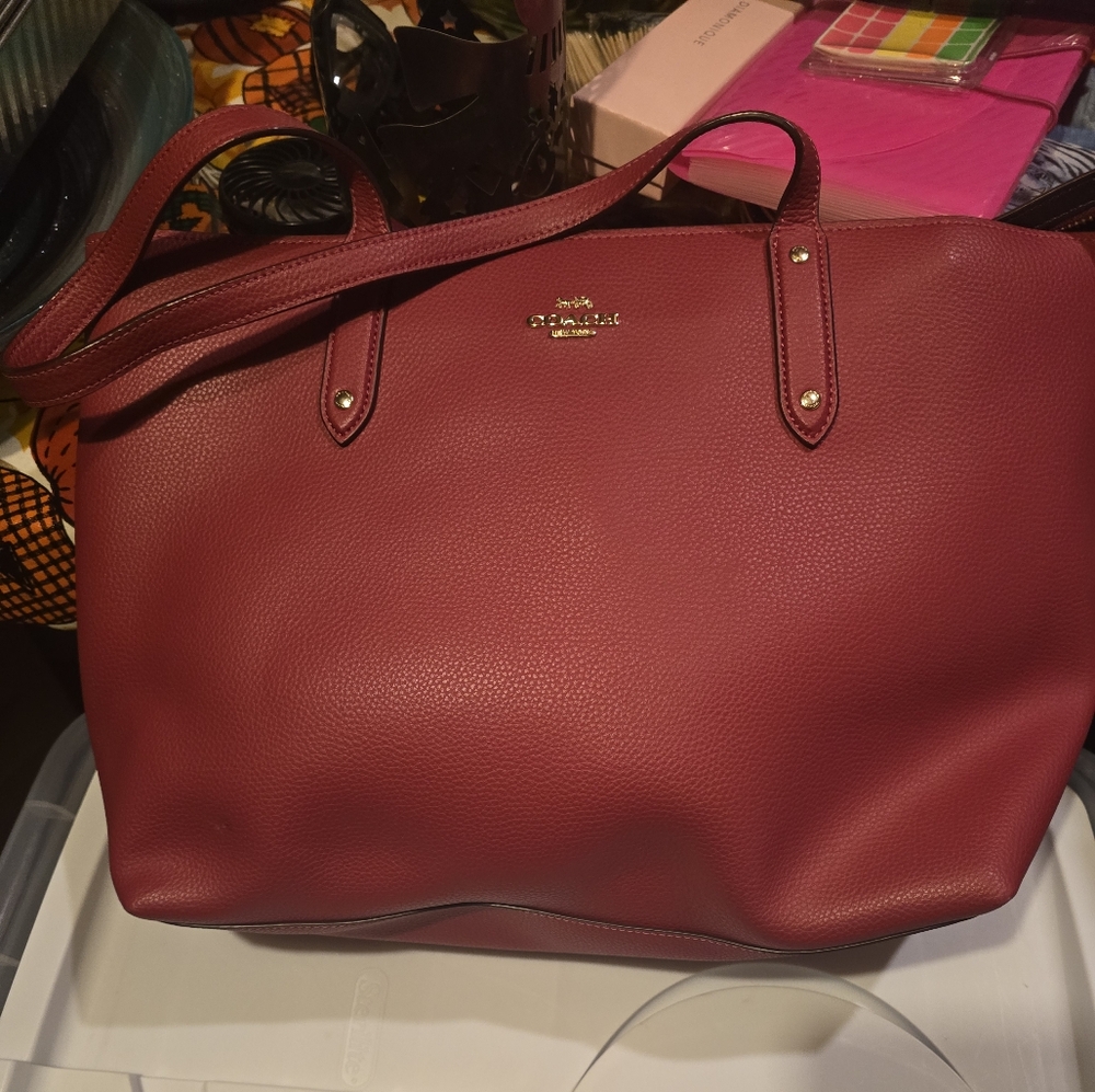 Coach Red Leather Tote with Gold Hardware